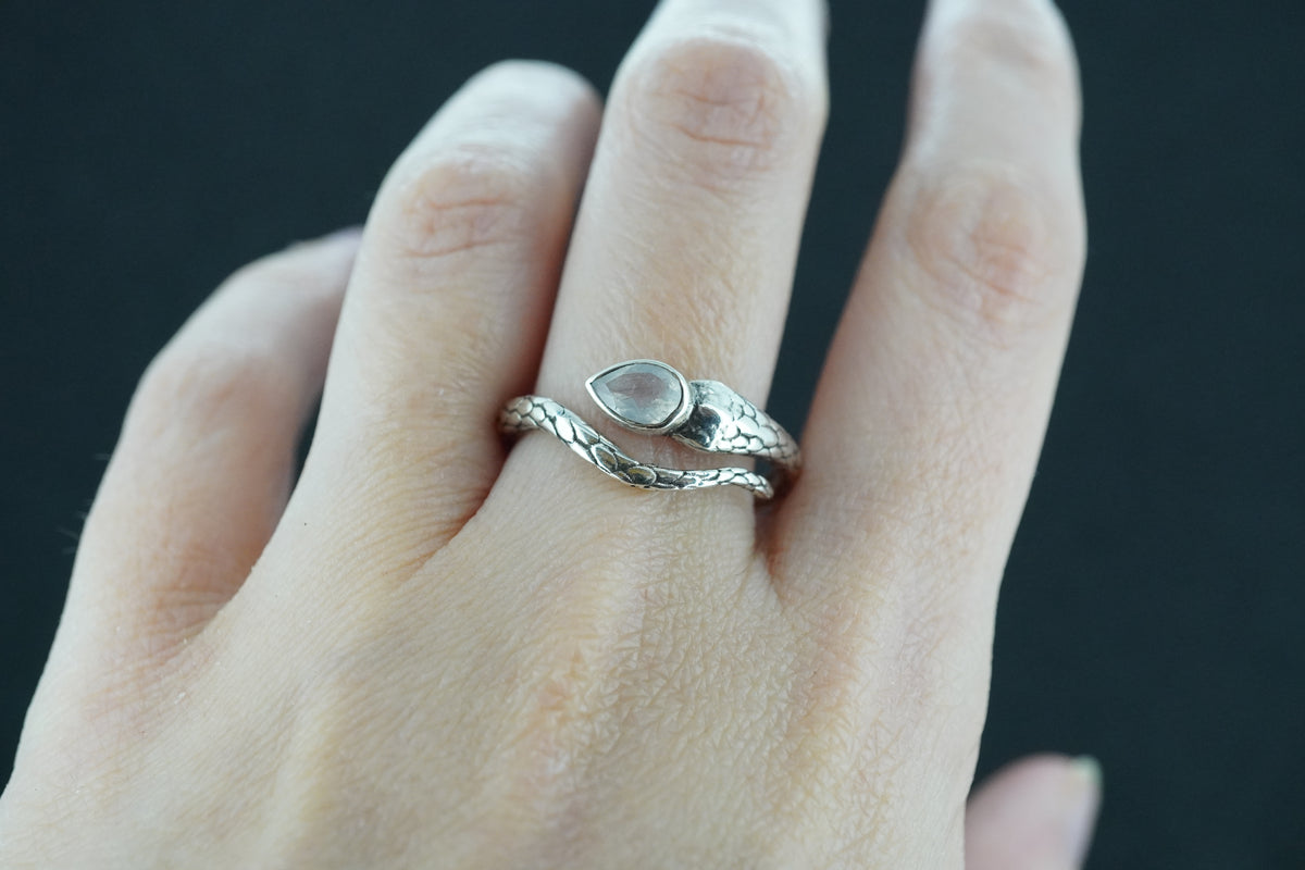 Moonstone Sterling Silver Serpent Ring