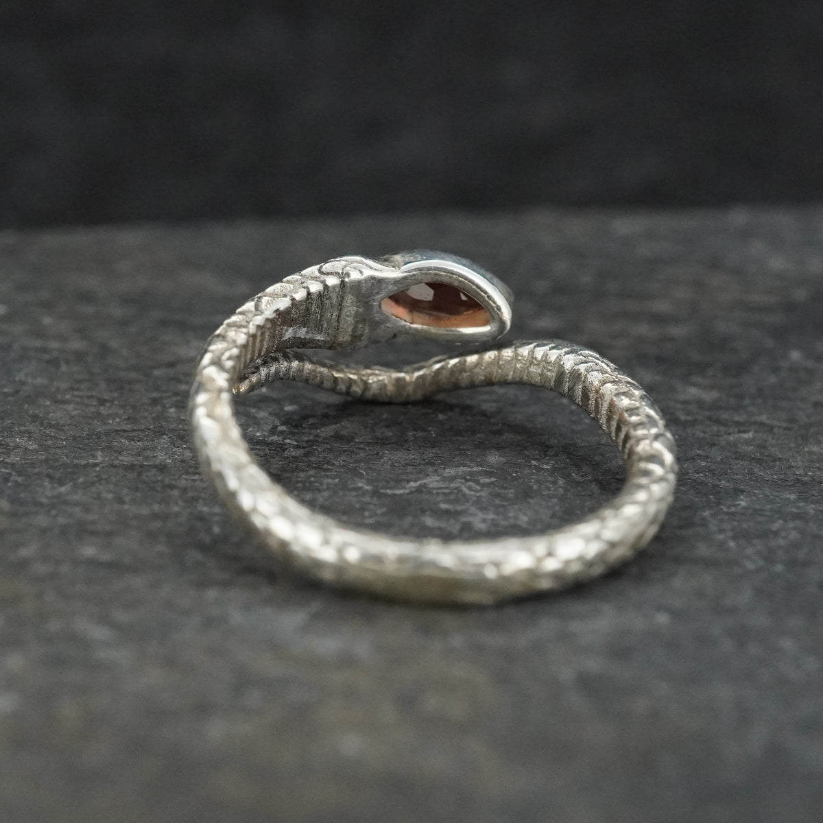 Garnet Sterling Silver Serpent Ring
