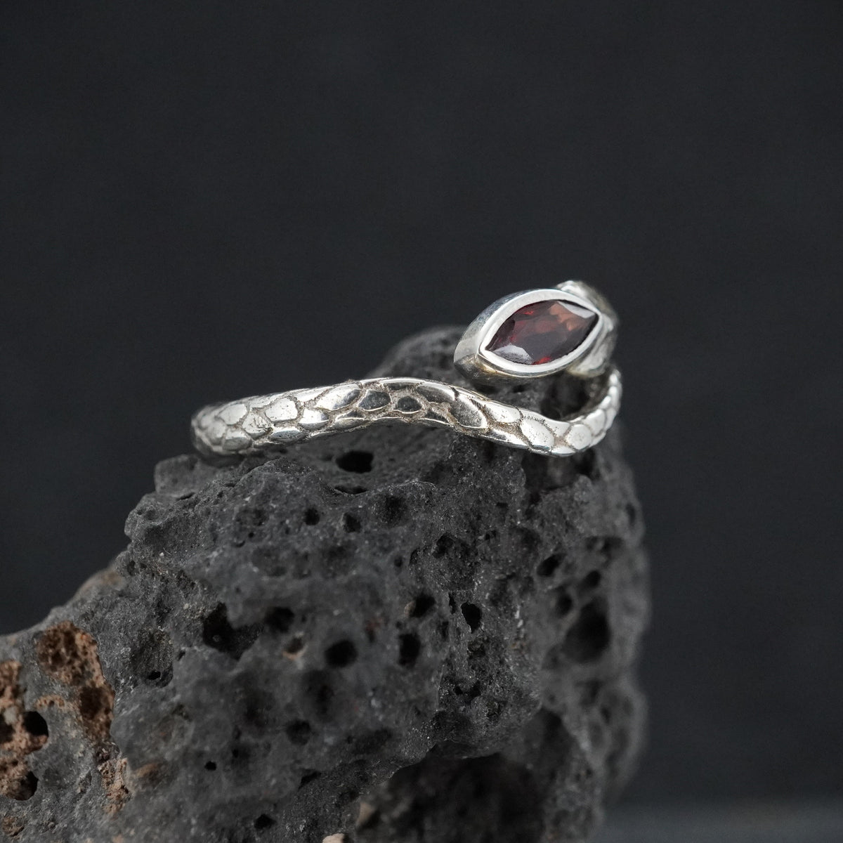Garnet Sterling Silver Serpent Ring