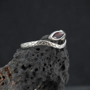 Garnet Sterling Silver Serpent Ring