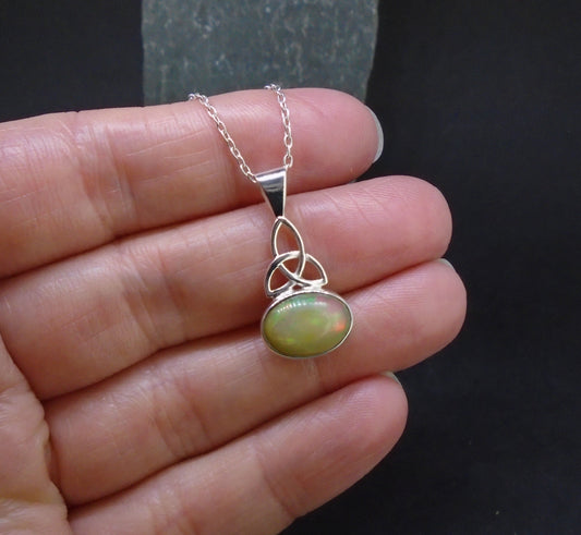 Welo Opal Sterling Silver Celtic Pendant