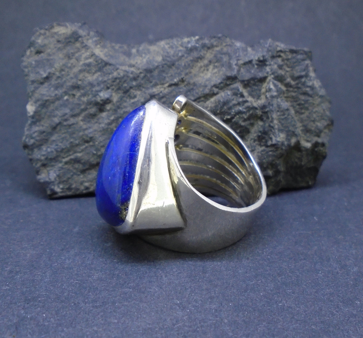 Lapis Lazuli & Sapphire Sterling Silver & 18ct Gold Ring, Size X
