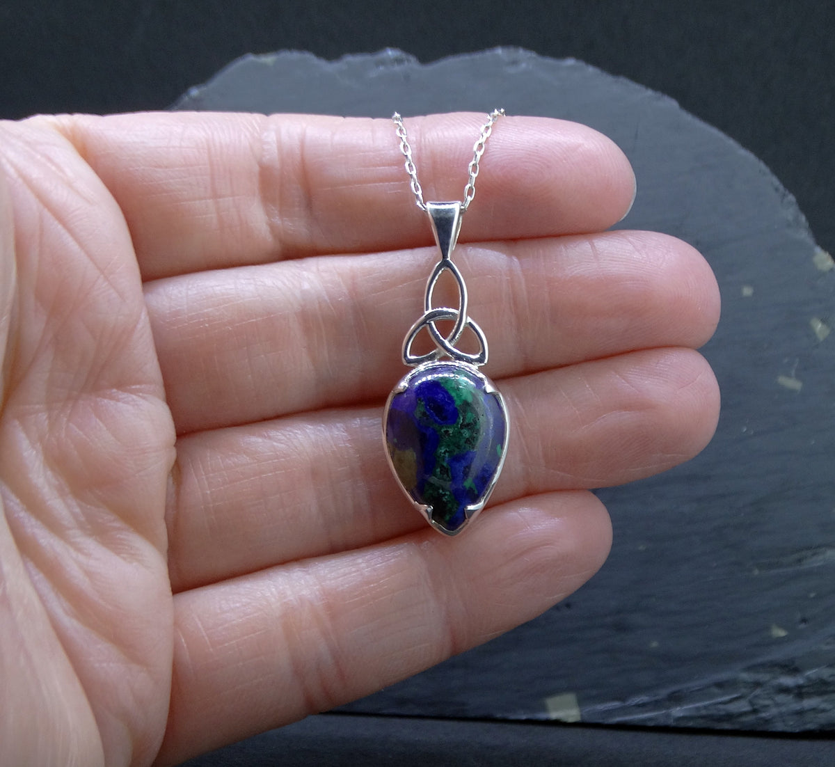Azurite Malachite Sterling Silver Celtic Pendant