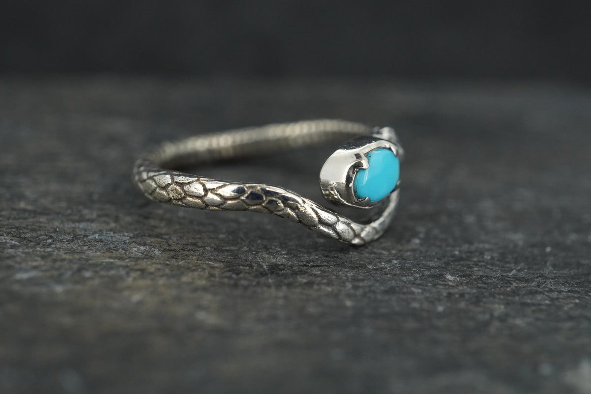 Sleeping Beauty Turquoise Sterling Silver Serpent Ring