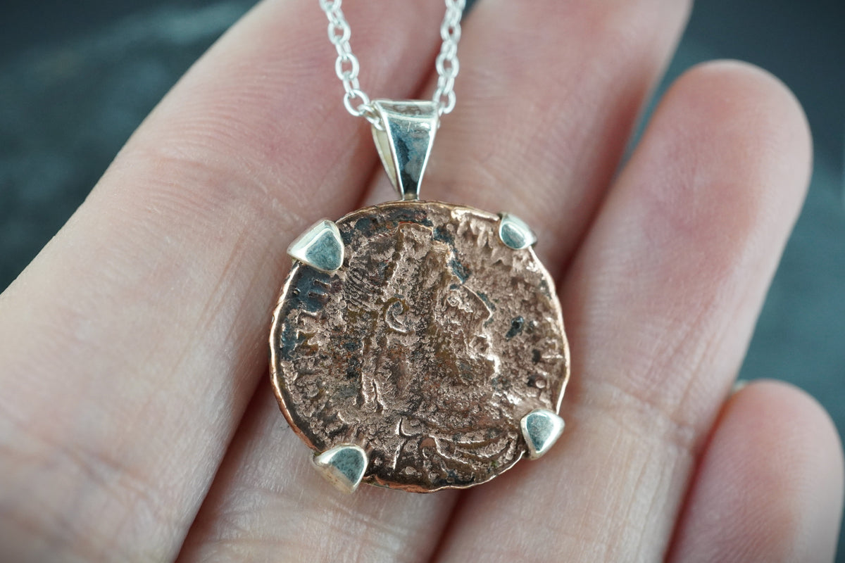 Ancient Roman Coin Sterling Silver Pendant