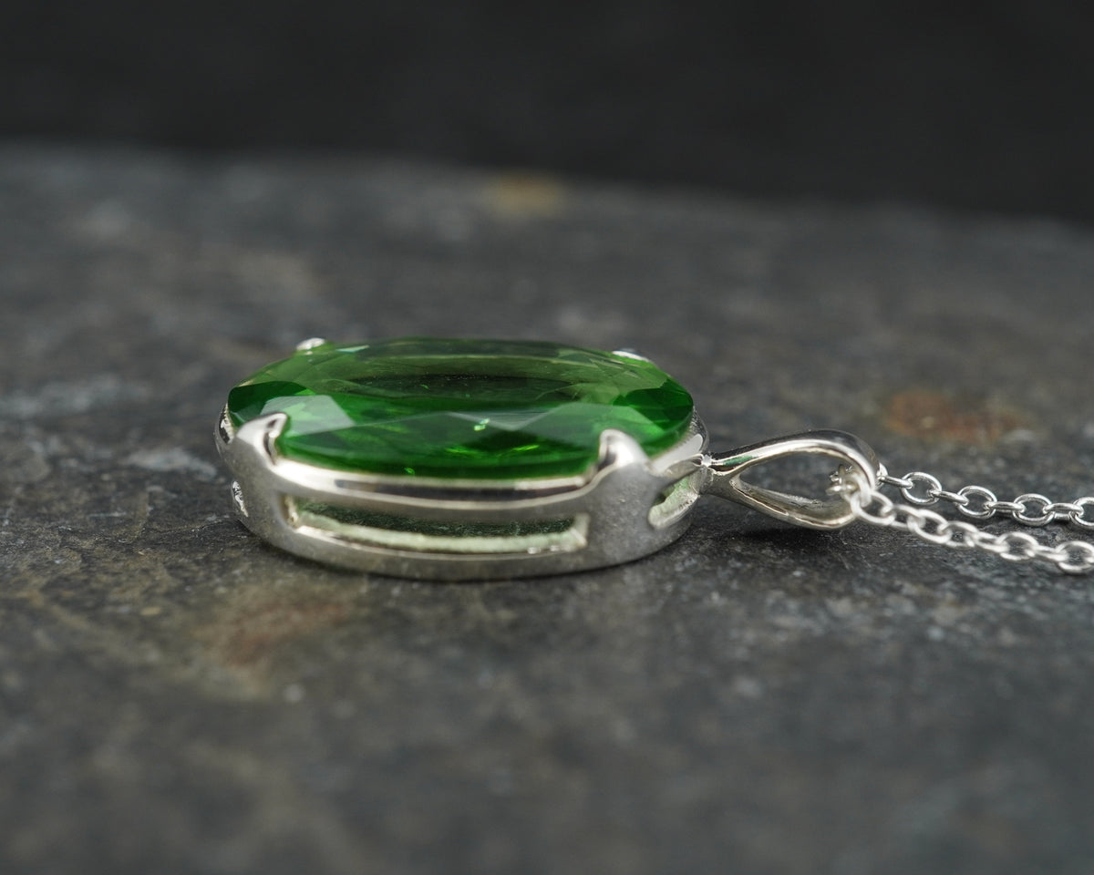 Faceted Oval Edinburgh Sea Glass Sterling Silver Claw Set Pendant