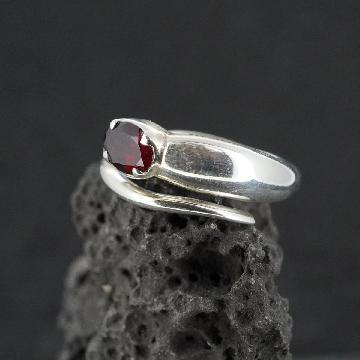 Garnet Sterling Silver Snake Ring