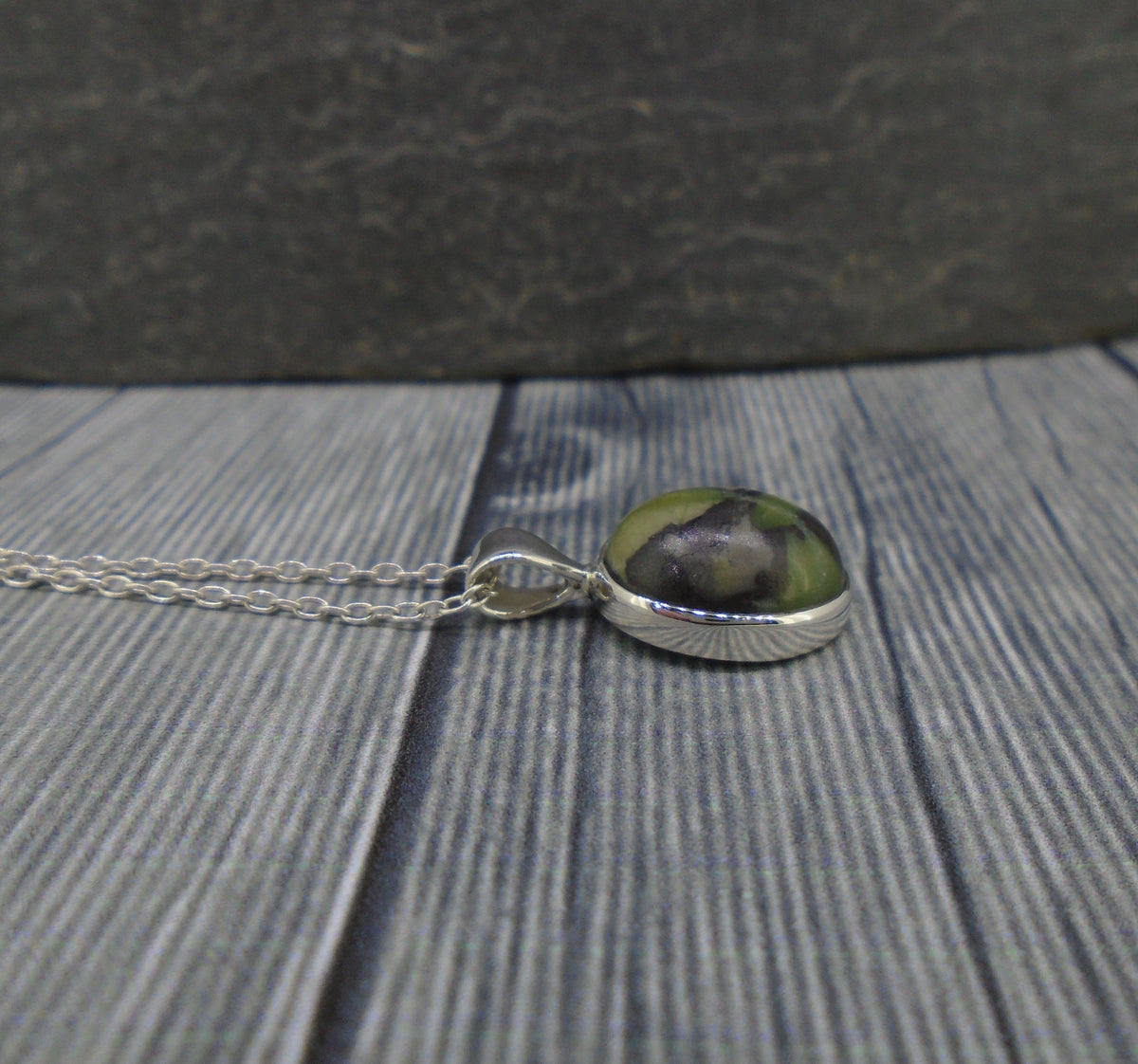 Dainty Skye Marble Sterling Silver Oval Pendant