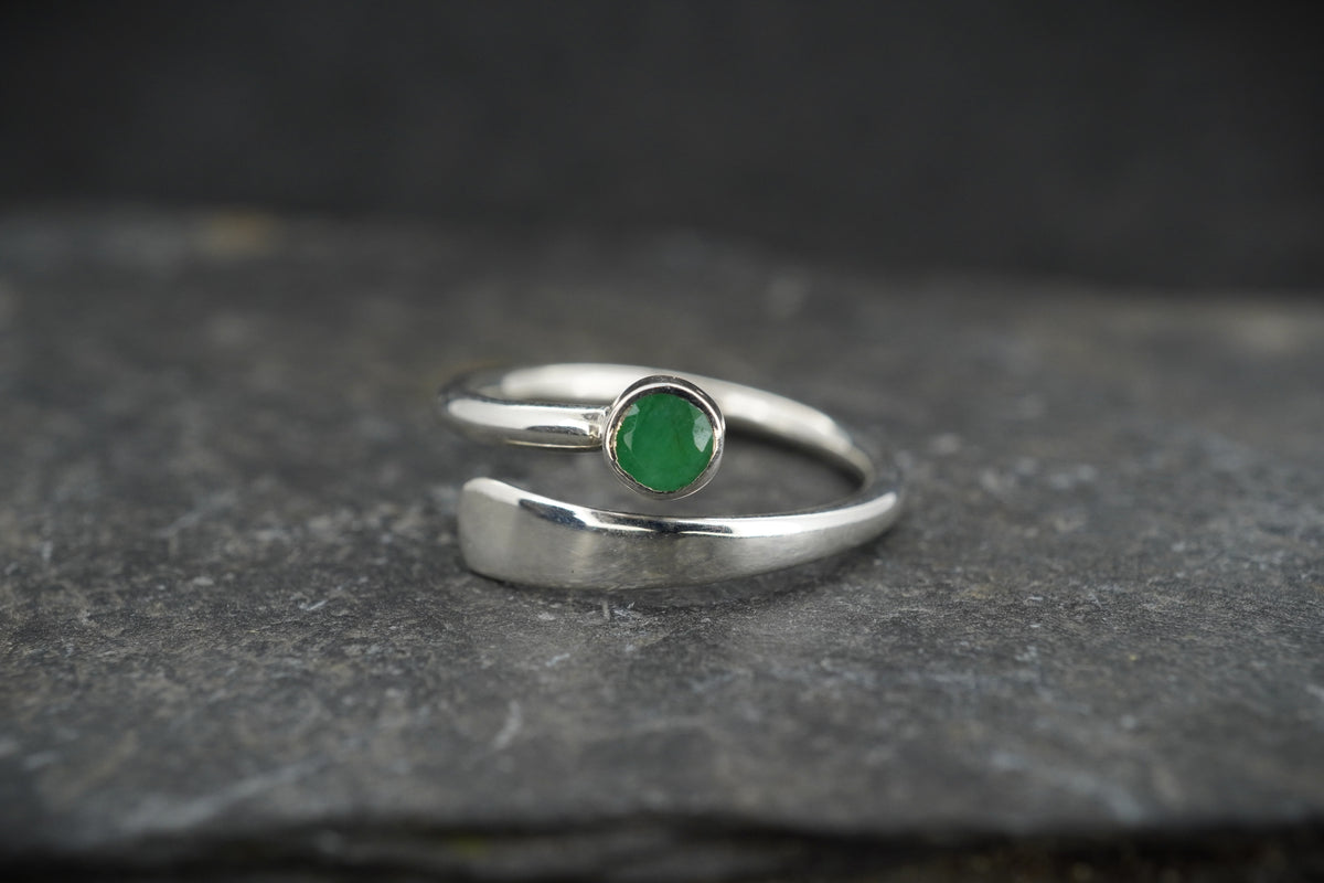 Circle Emerald Sterling Silver Wrap Ring