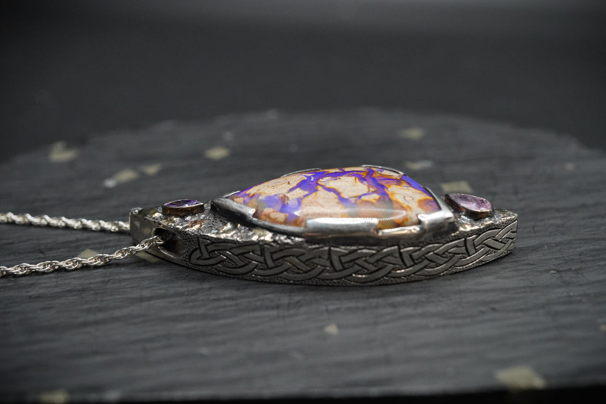 Yowah Nut Opal with Sapphire & Tanzanite Sterling Silver Pendant