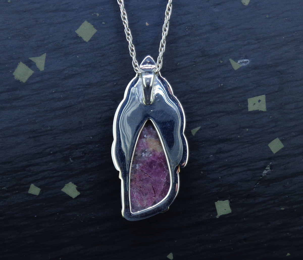'Ròs tearc' Scottish Pink Tourmaline on a Scottish Gold & Silver Pendant