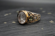 Herkimer 'Diamond', Moldavite & Diamond Ring with 18ct Gold & Sterling Silver