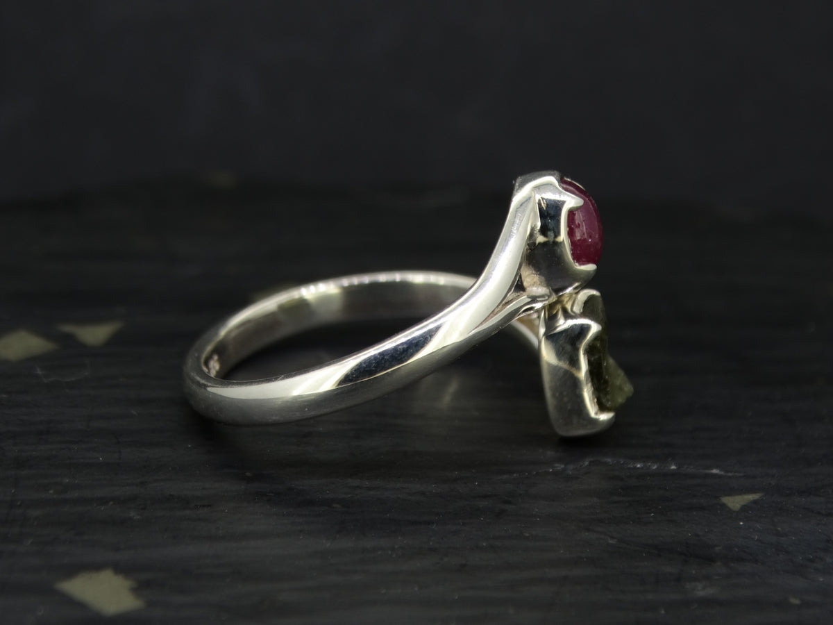 Ruby and Moldavite Sterling Silver Ring