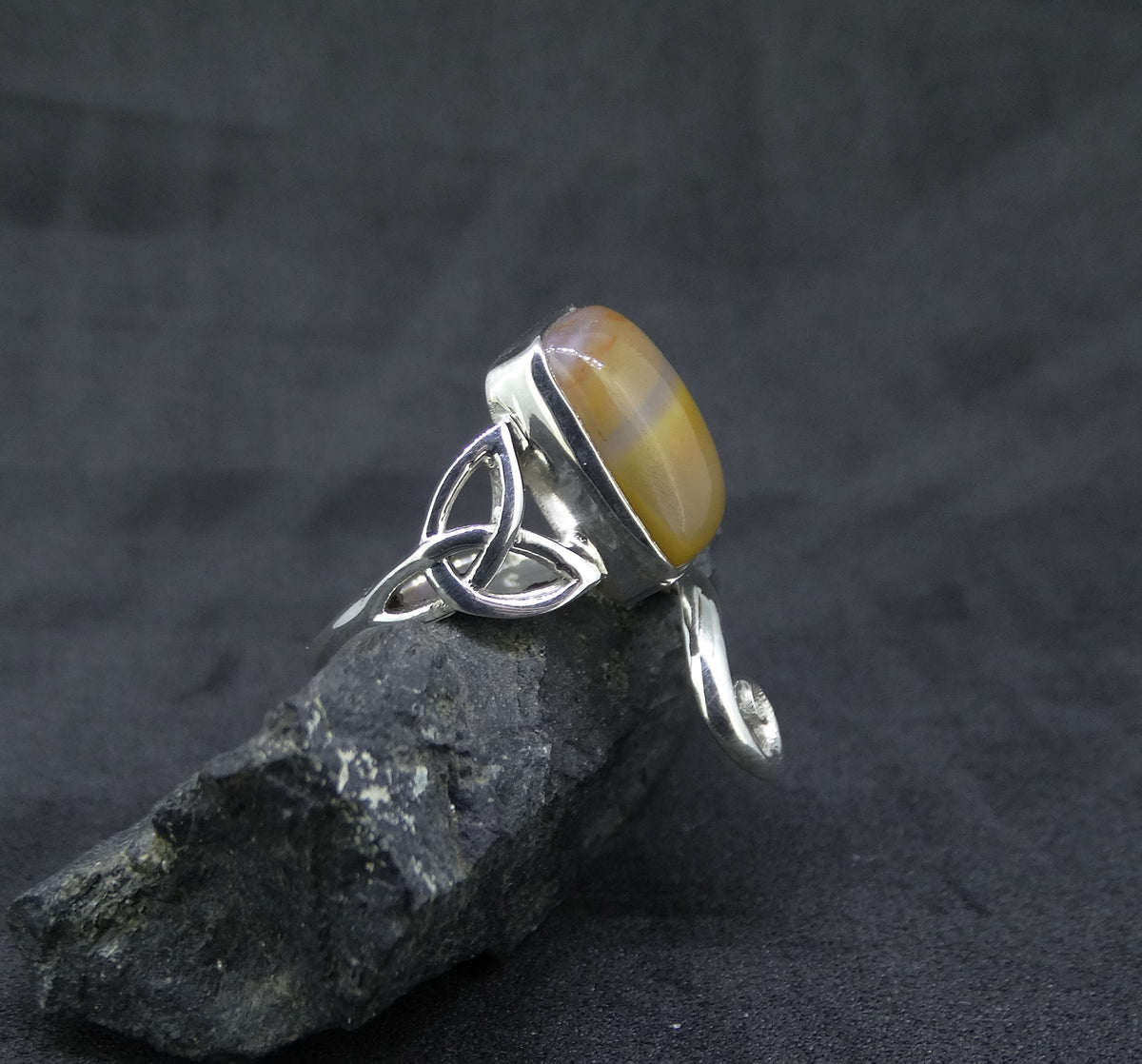 Burn Anne Agate Sterling Silver Celtic Ring