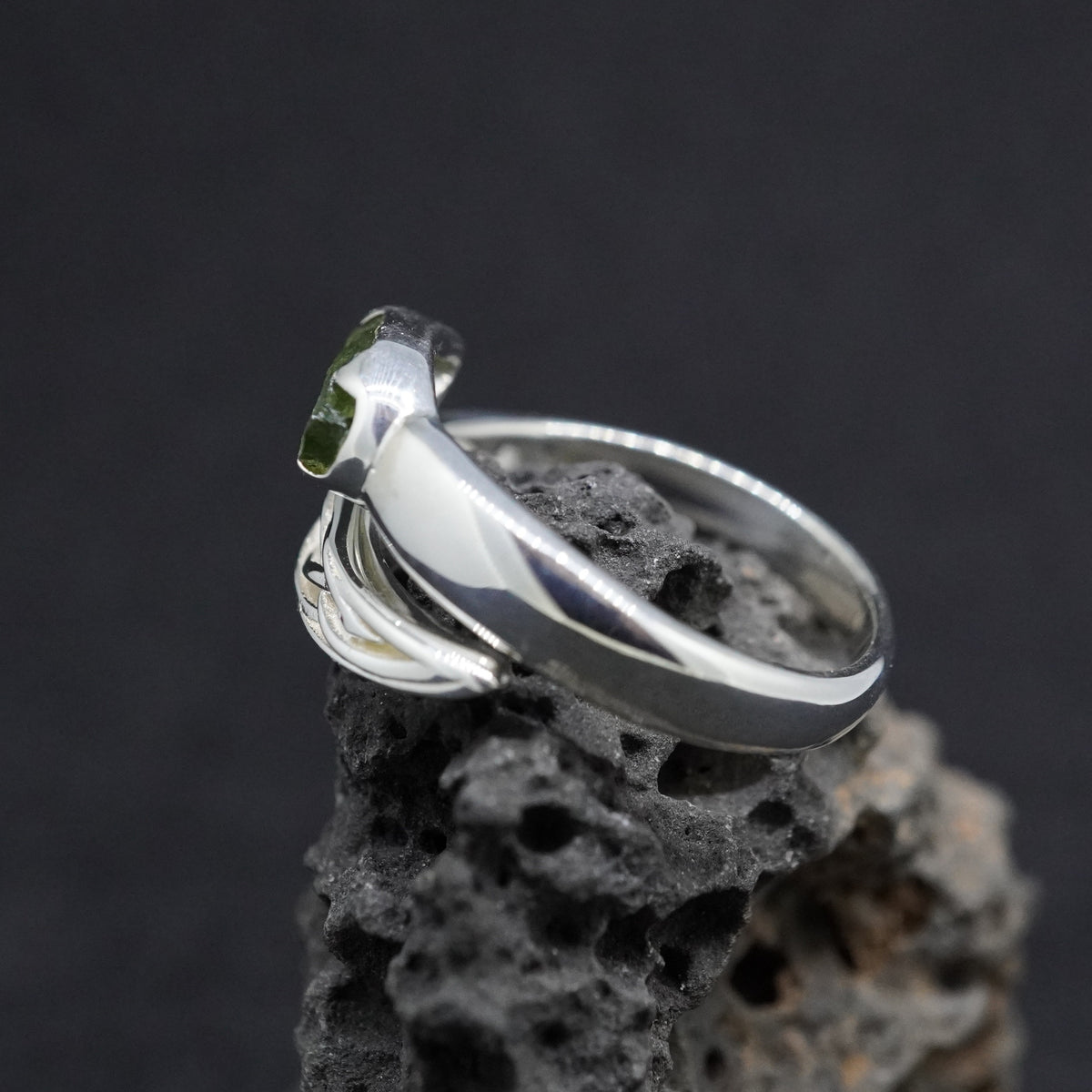 Moldavite Sterling Silver Celtic  Ring