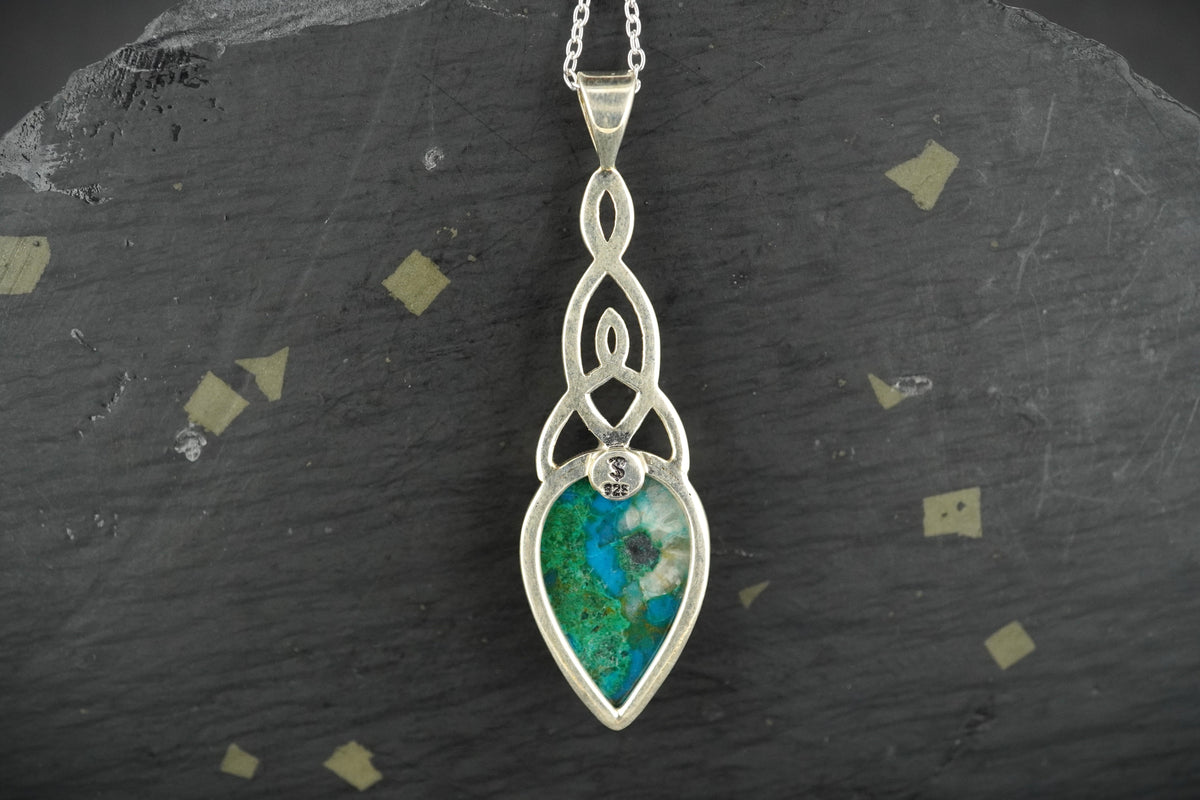 Chrysocolla & Malachite Sterling Silver Celtic Pendant