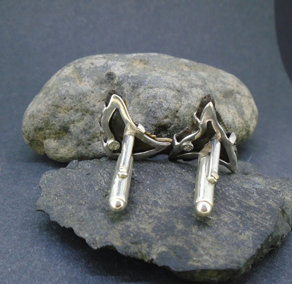 Fossilised Shark Tooth Sterling Silver Cufflinks
