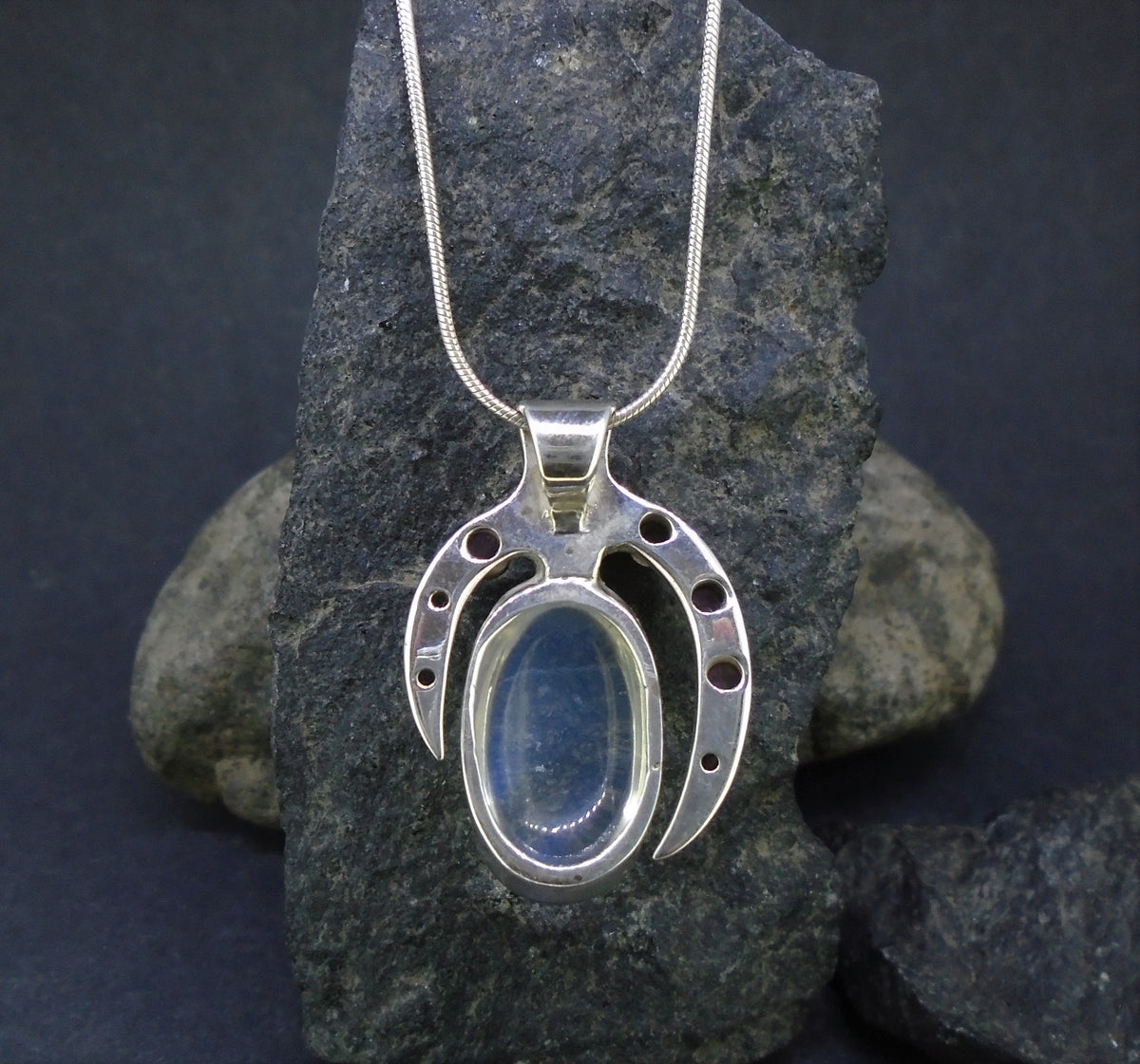 Sri Lankan Moonstone & Rose Sapphire Sterling Silver Pendant