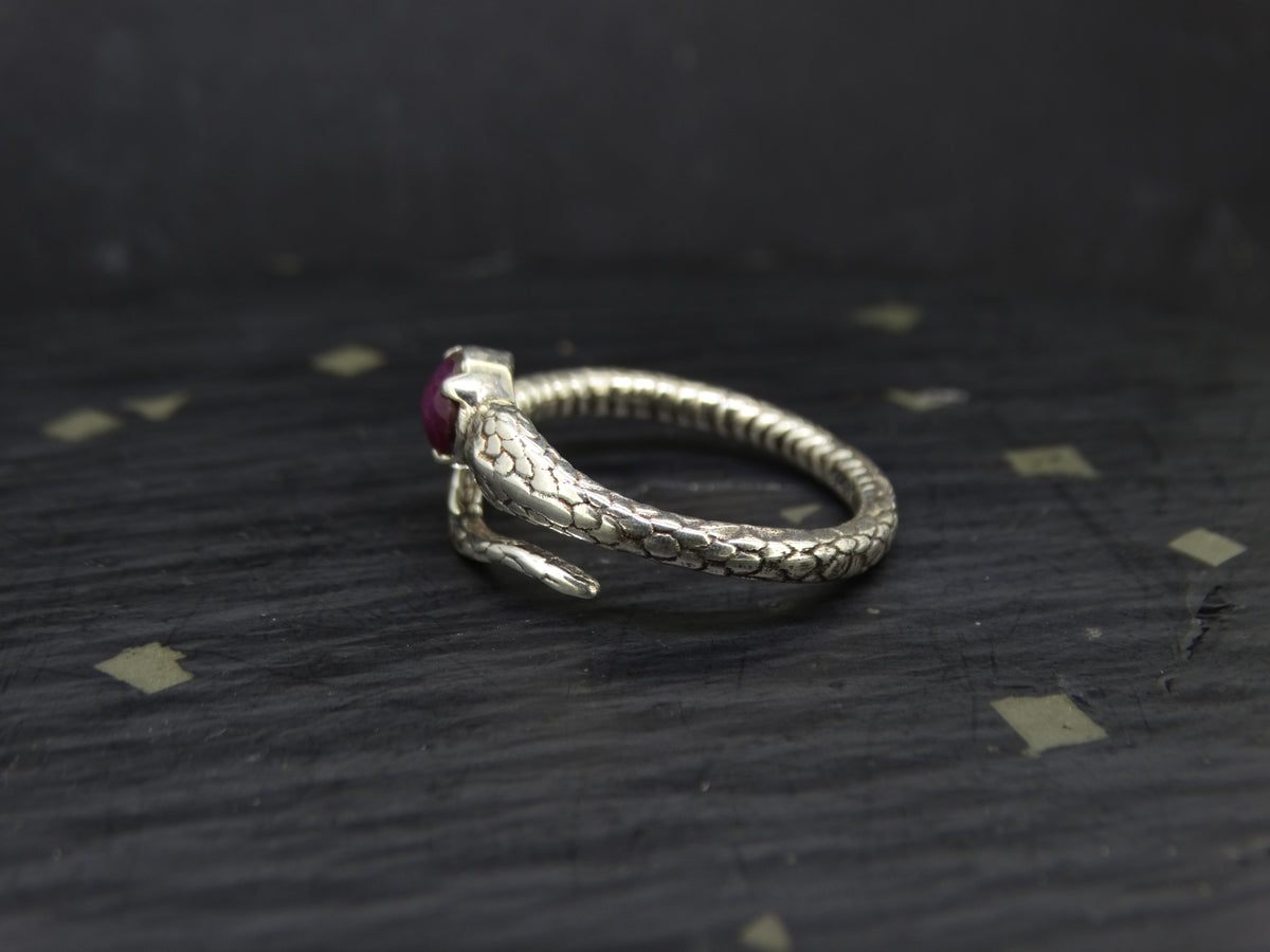 Natural Pink Star Ruby Sterling Silver Serpent Ring