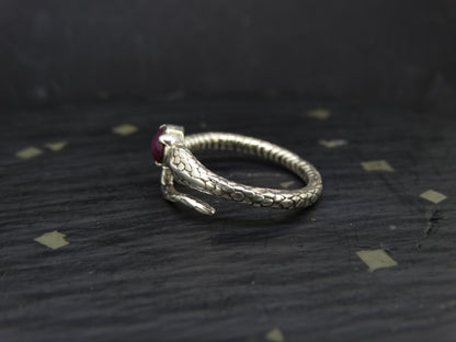 Natural Pink Star Ruby Sterling Silver Serpent Ring