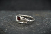 Round Garnet Sterling Silver Serpent Ring