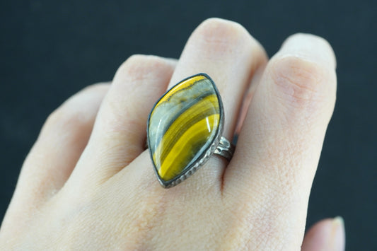 Bumblebee Jasper Hammered Sterling Silver Ring