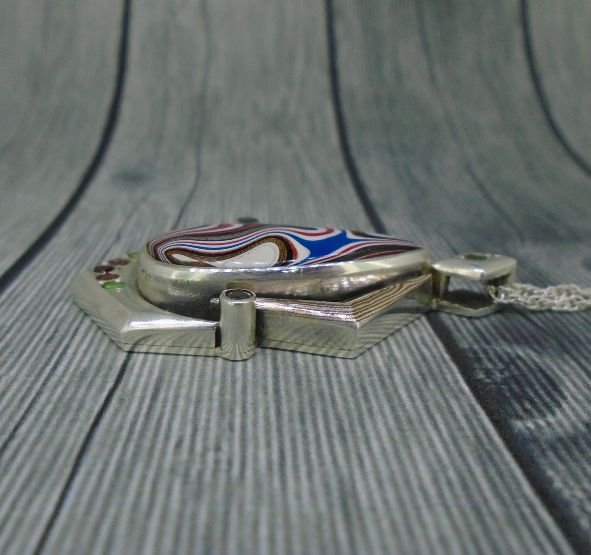 Fordite & Multi-Gemstone Sterling Silver Pendant