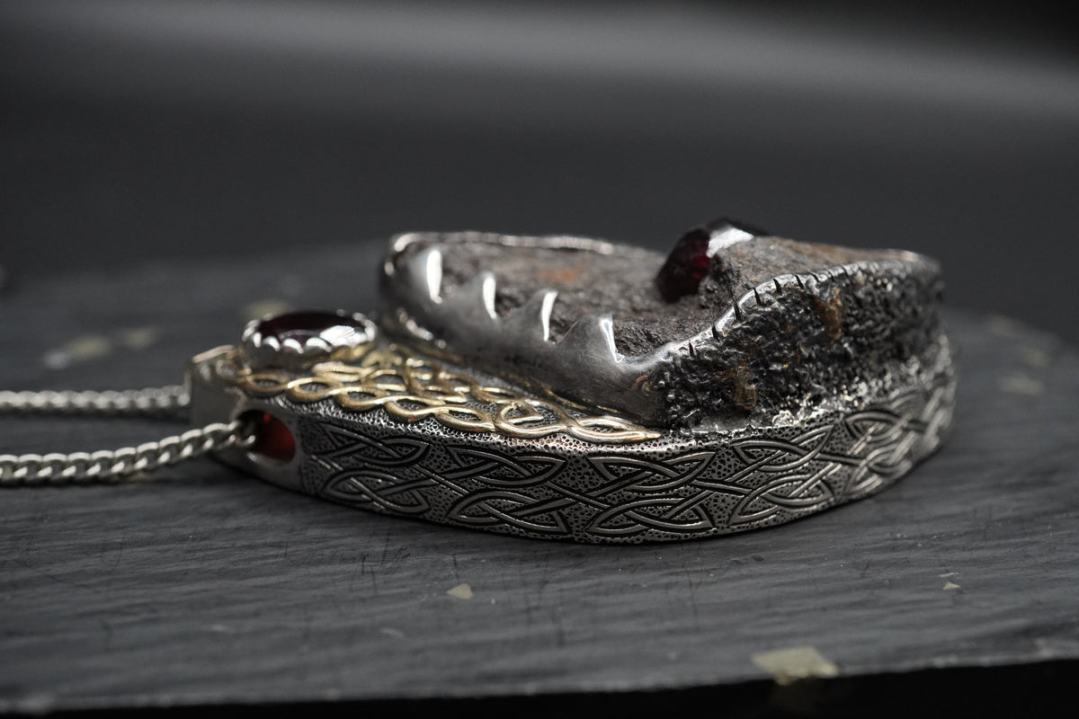 Natural Almandine Garnet in Matrix Pendant with 18ct Gold & Sterling