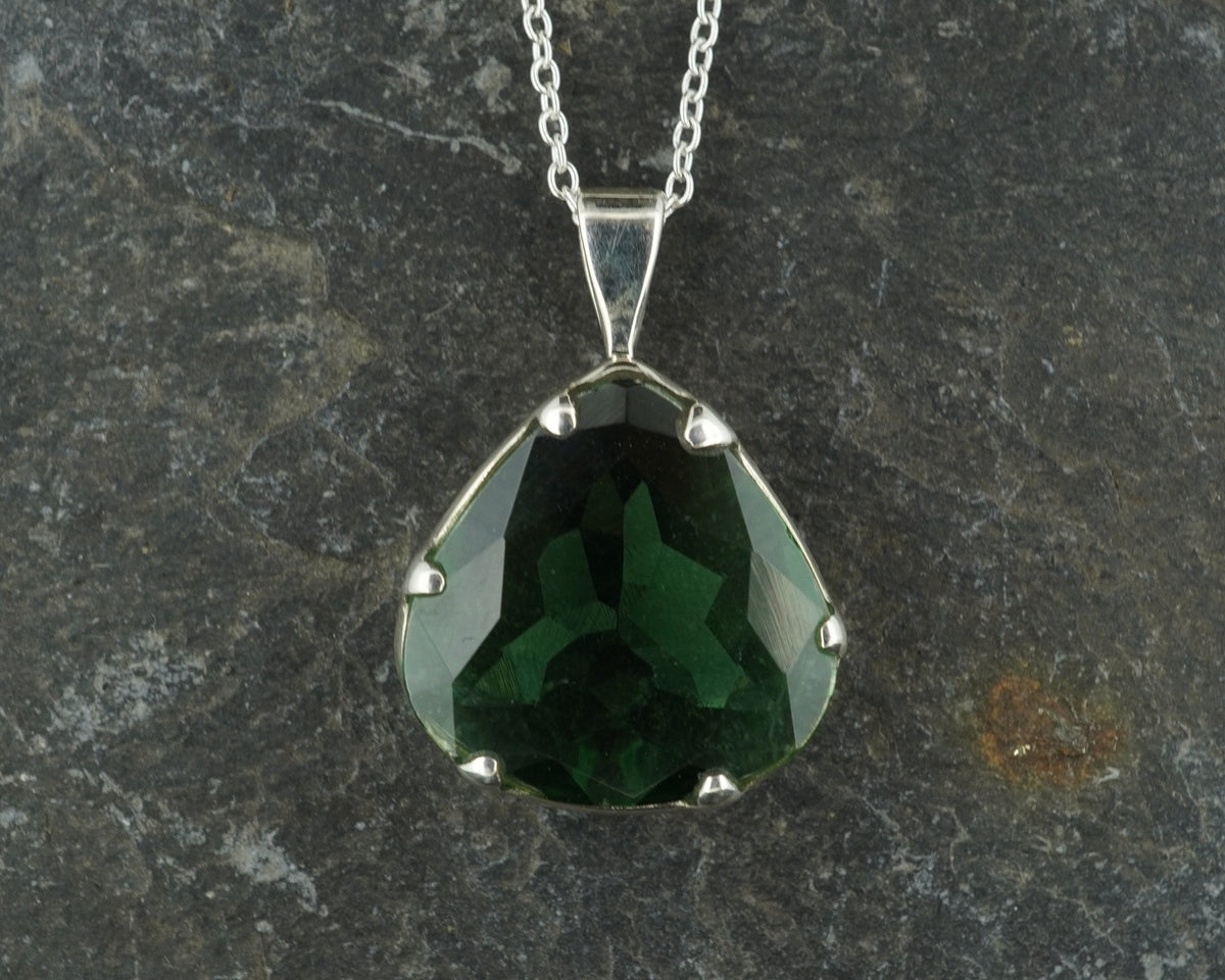 Faceted Edinburgh Sea Glass Sterling Silver Claw Set Pendant