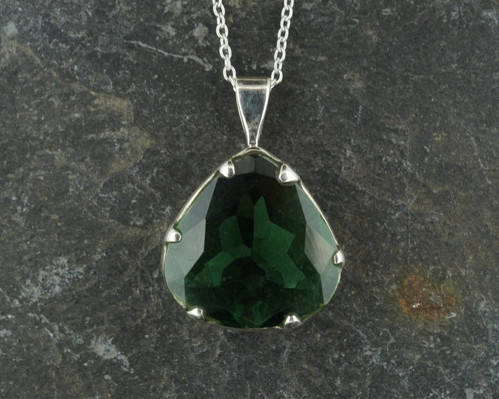 Faceted Edinburgh Sea Glass Sterling Silver Claw Set Pendant