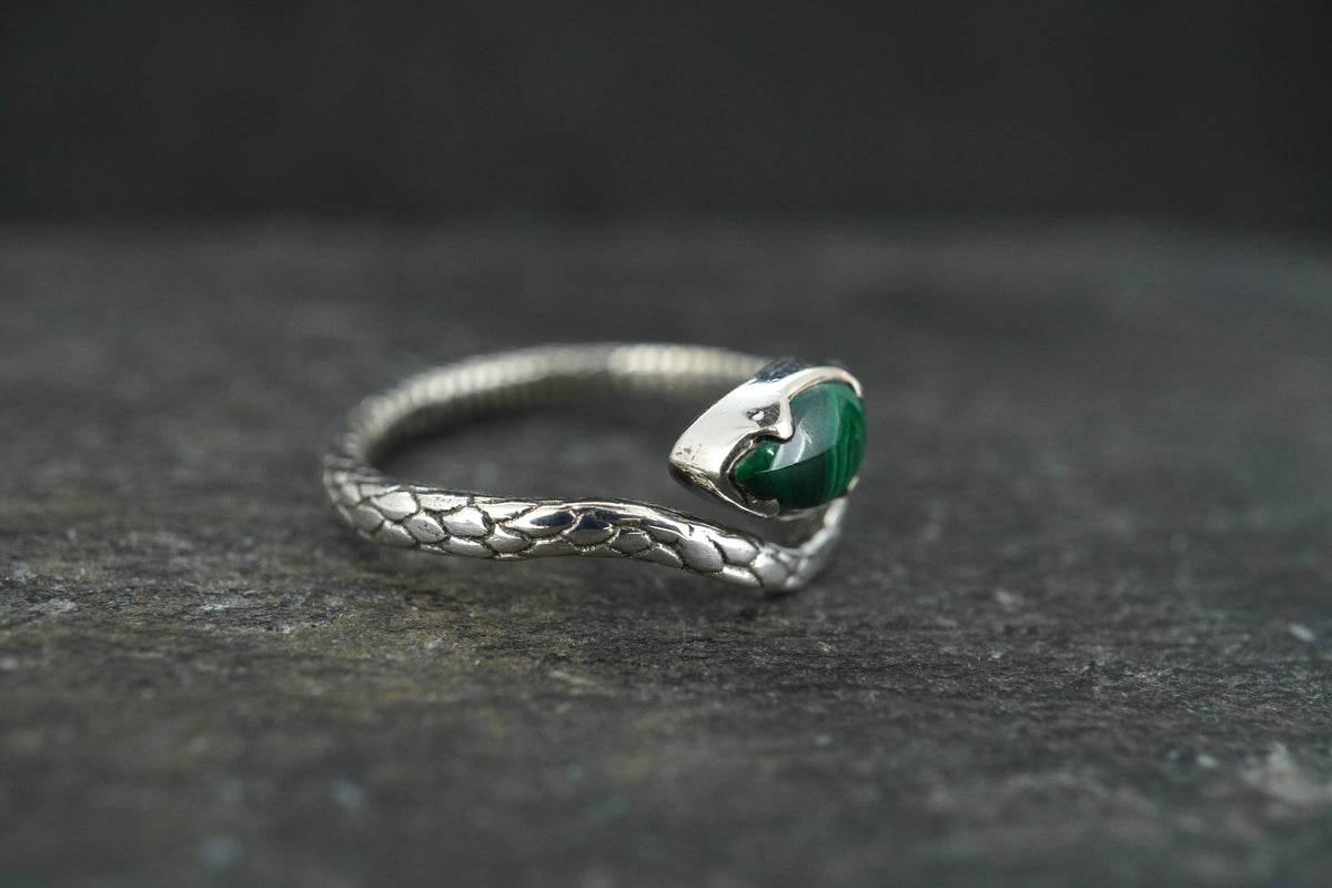 Malachite Sterling Silver Adjustable Serpent Ring