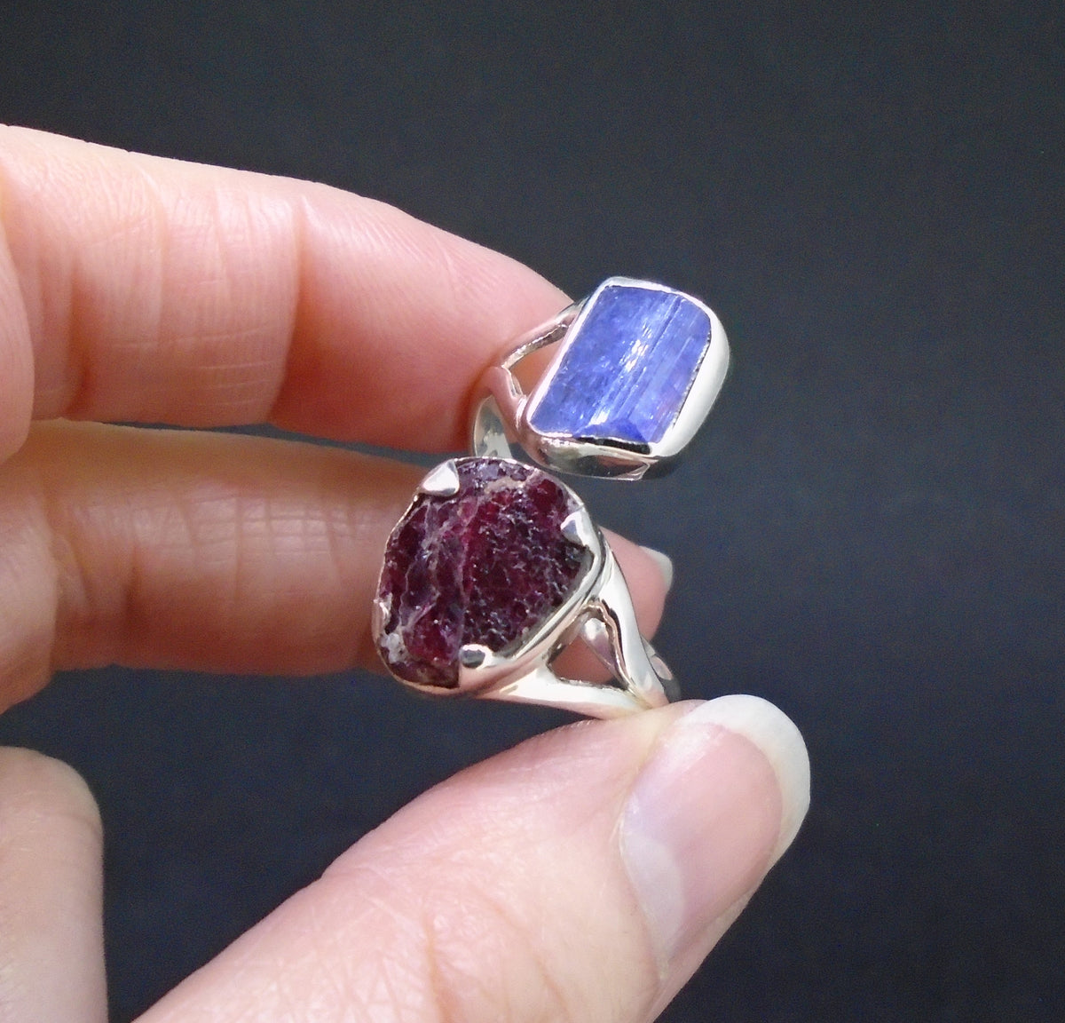 Spessartine Garnet & Blue Kyanite Sterling Silver Adjustable Ring