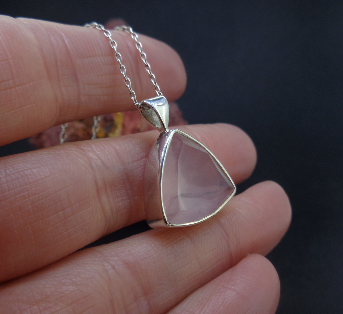 Faceted Rose Quartz Sterling Silver Pendant