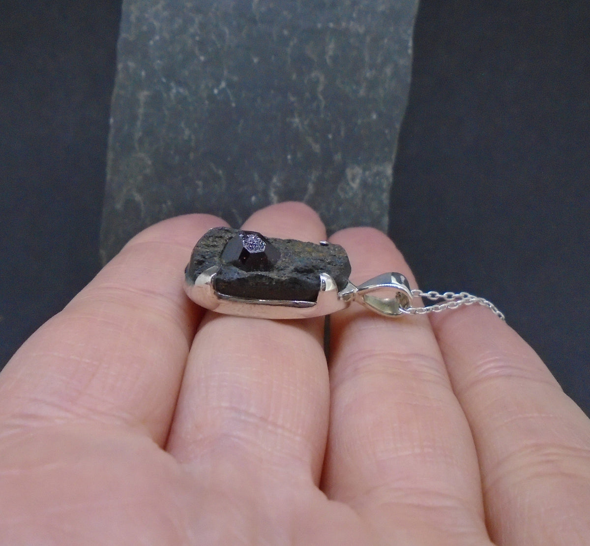 Alaskan Garnet in Mica Sterling Silver Pendant