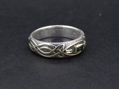 Ornate Scottish Sapphire and Diamond with Scottish Gold Celtic Ring