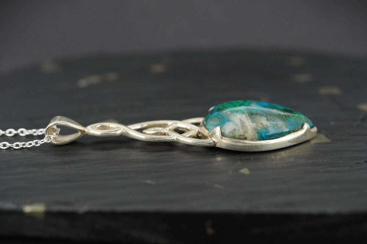 Chrysocolla & Malachite Sterling Silver Celtic Pendant