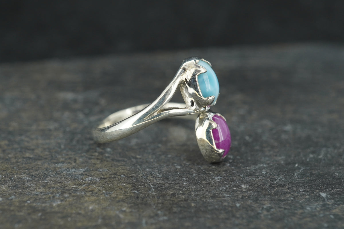 Ruby & Larimar Two Stone Sterling Silver Ring