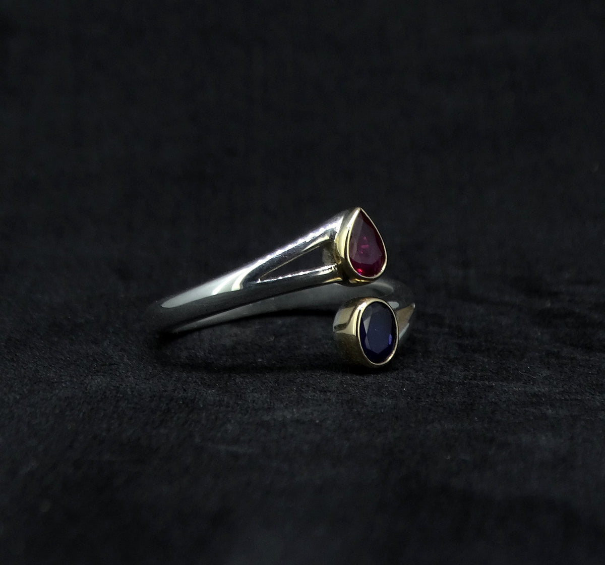 Pink & Indigo Sapphire 18ct Gold & Sterling Silver Ring