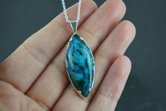 Chrysocolla & Malachite Sterling Silver Pendant