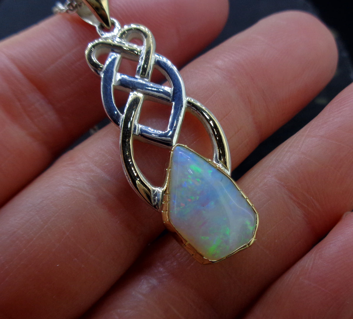 Crystal Opal Sterling Silver & 18ct Gold Pendant