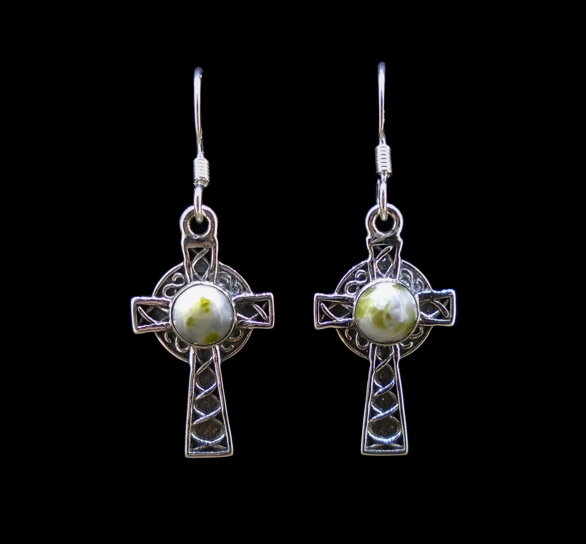 Iona Marble Celtic Cross Sterling Silver Earrings