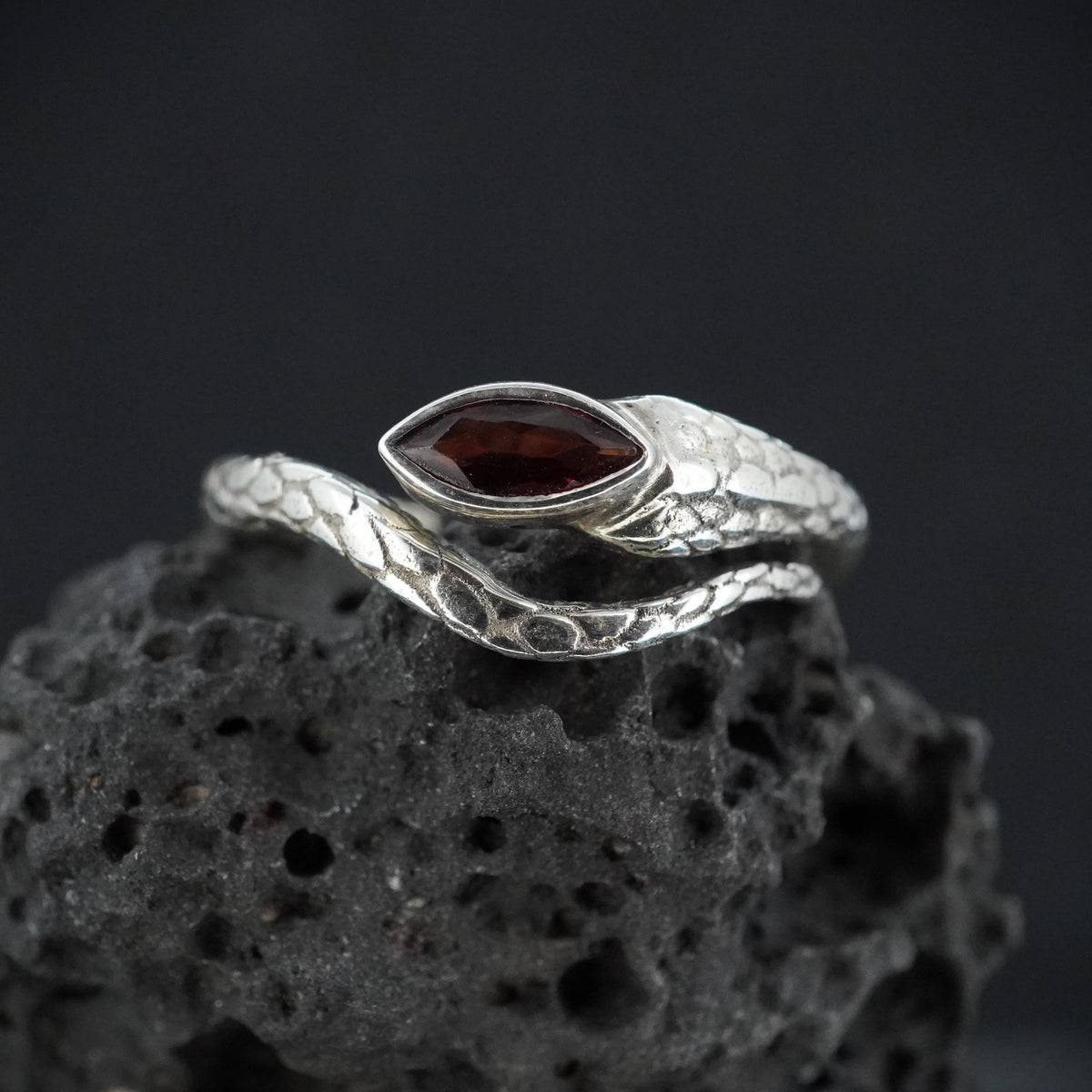 Garnet Sterling Silver Serpent Ring