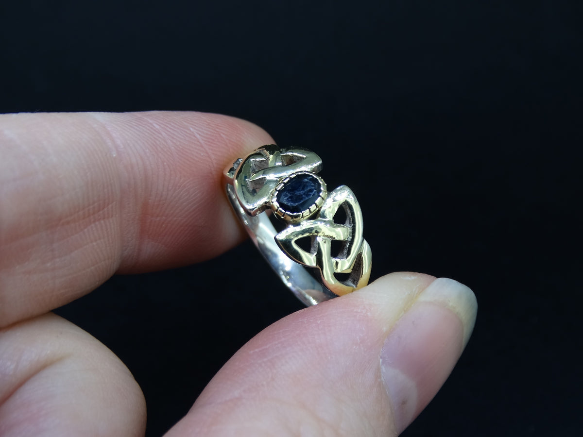 Scottish Sapphire with Scottish Gold Celtic Trinity Knot Ring