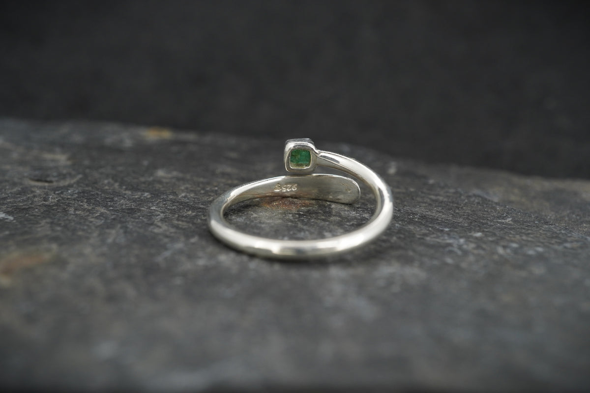 Square Emerald Sterling Silver Wrap Ring