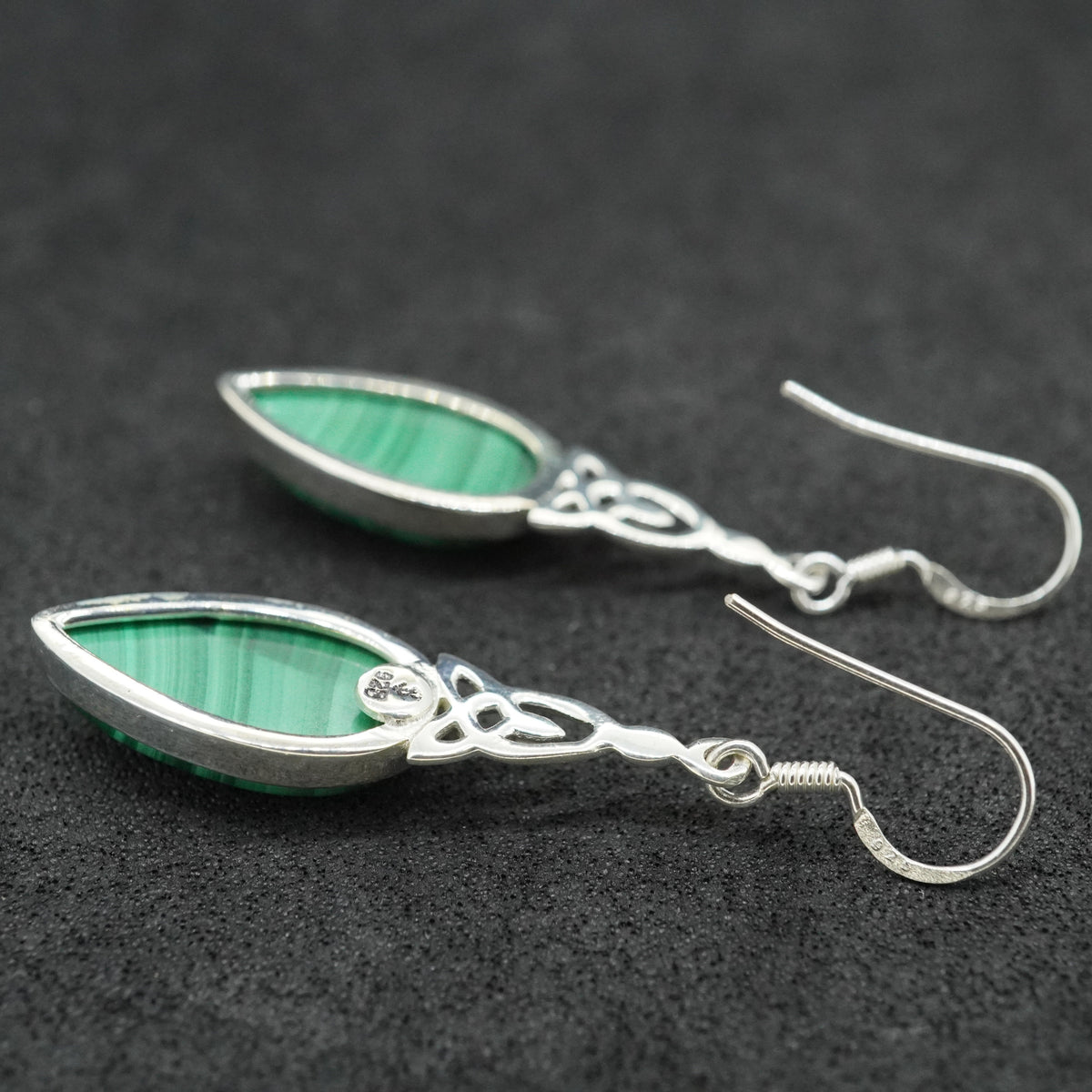 Malachite Celtic Sterling Silver Drop Earrings