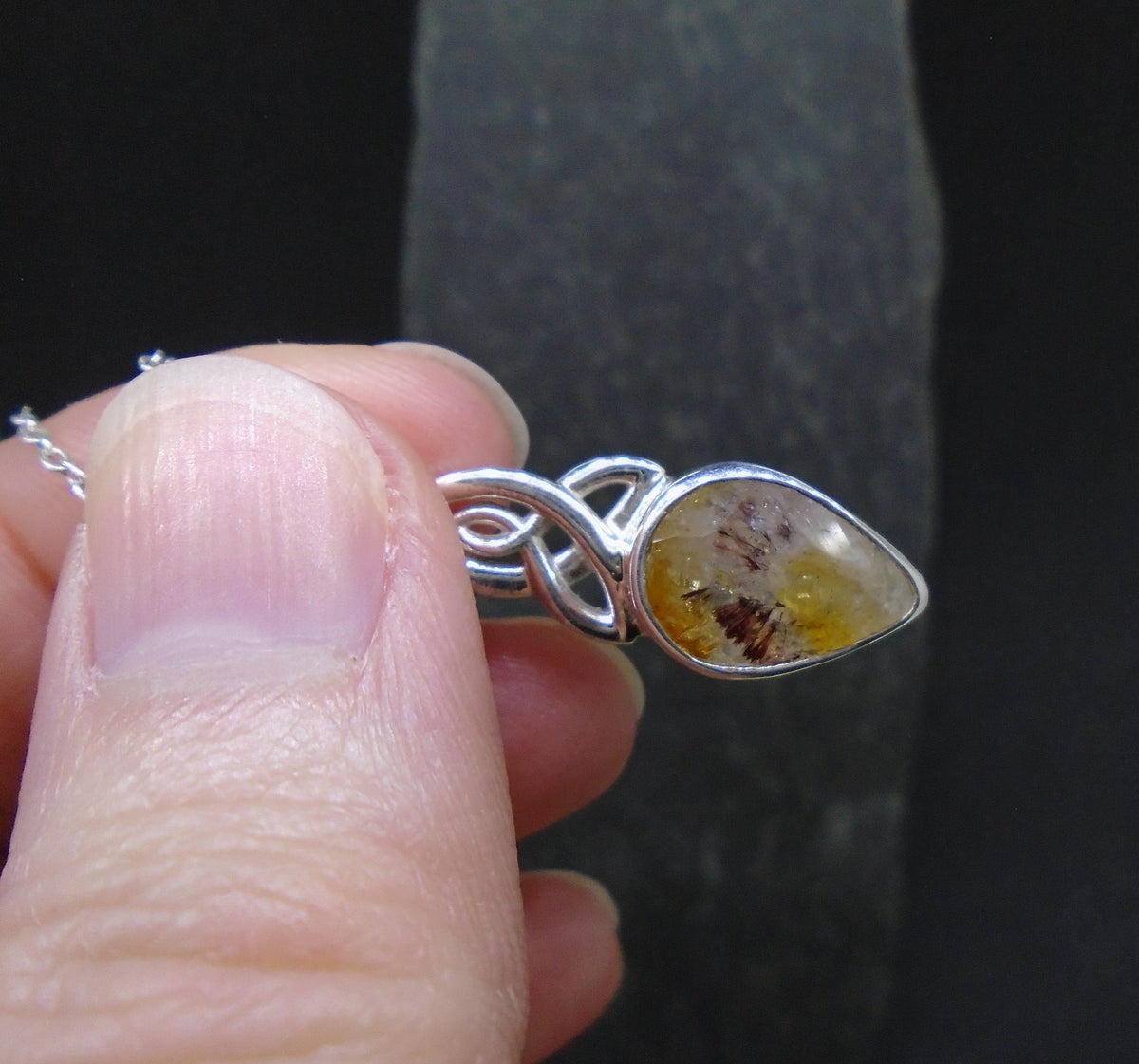 Lemon Citrine Sterling Silver Celtic Pendant