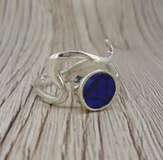 Old Willow Flow Blue Sterling Silver Adjustable Wave Ring