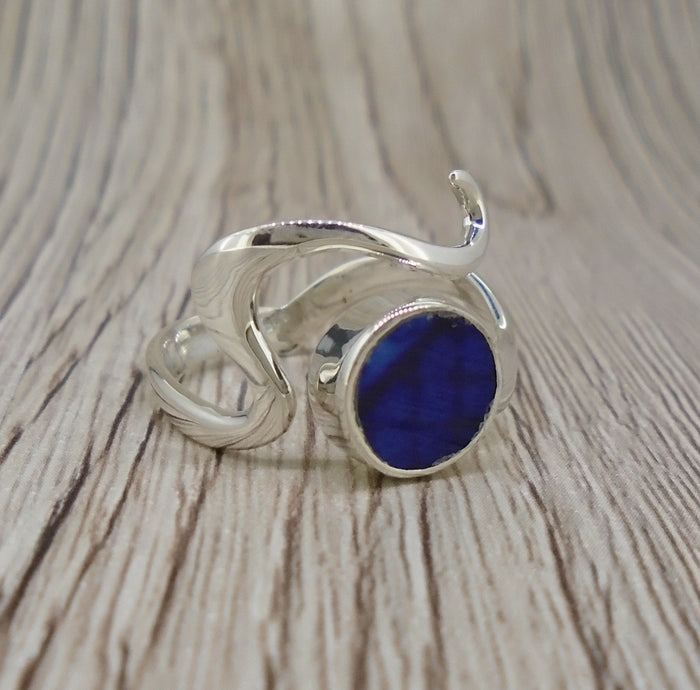 Old Willow Flow Blue Sterling Silver Adjustable Wave Ring