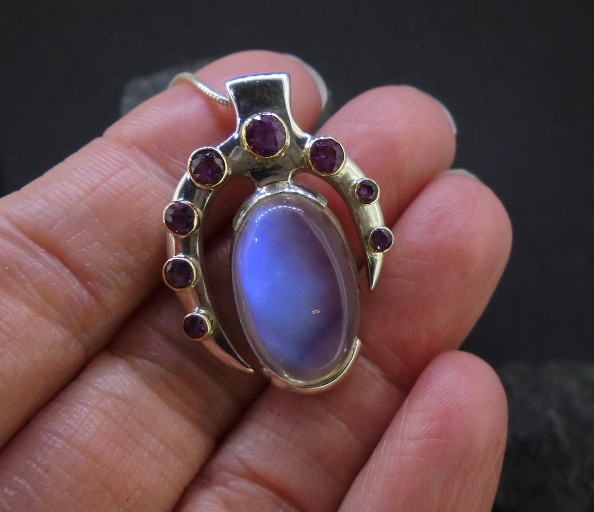 Sri Lankan Moonstone & Rose Sapphire Sterling Silver Pendant