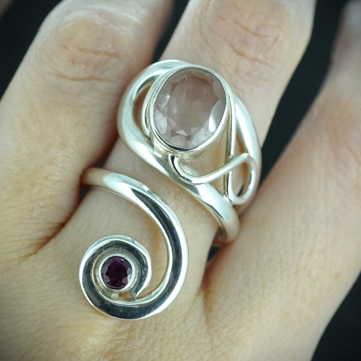 Rose Quartz & Pink Tourmaline Sterling Silver Ring